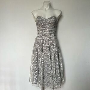 Speechless Silver Lace over lay Y2K strapless dress